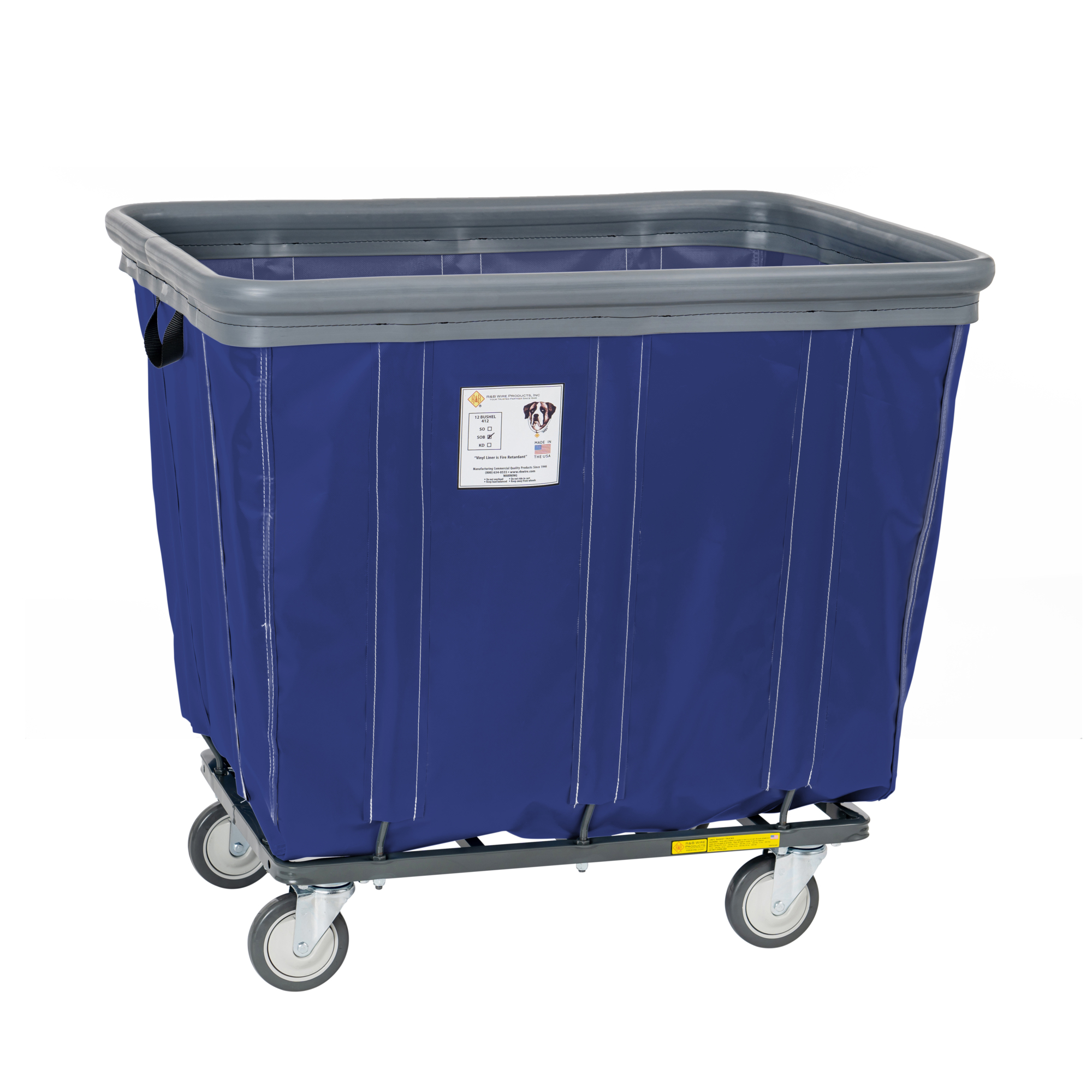 R&B Wire Products, Inc., Vinyl Basket Truck w/ Air Cushion Bumper, Capacity 600 lb, Capacity Volume 17 ft³, Color Navy, Model# 414SOBC/NVY